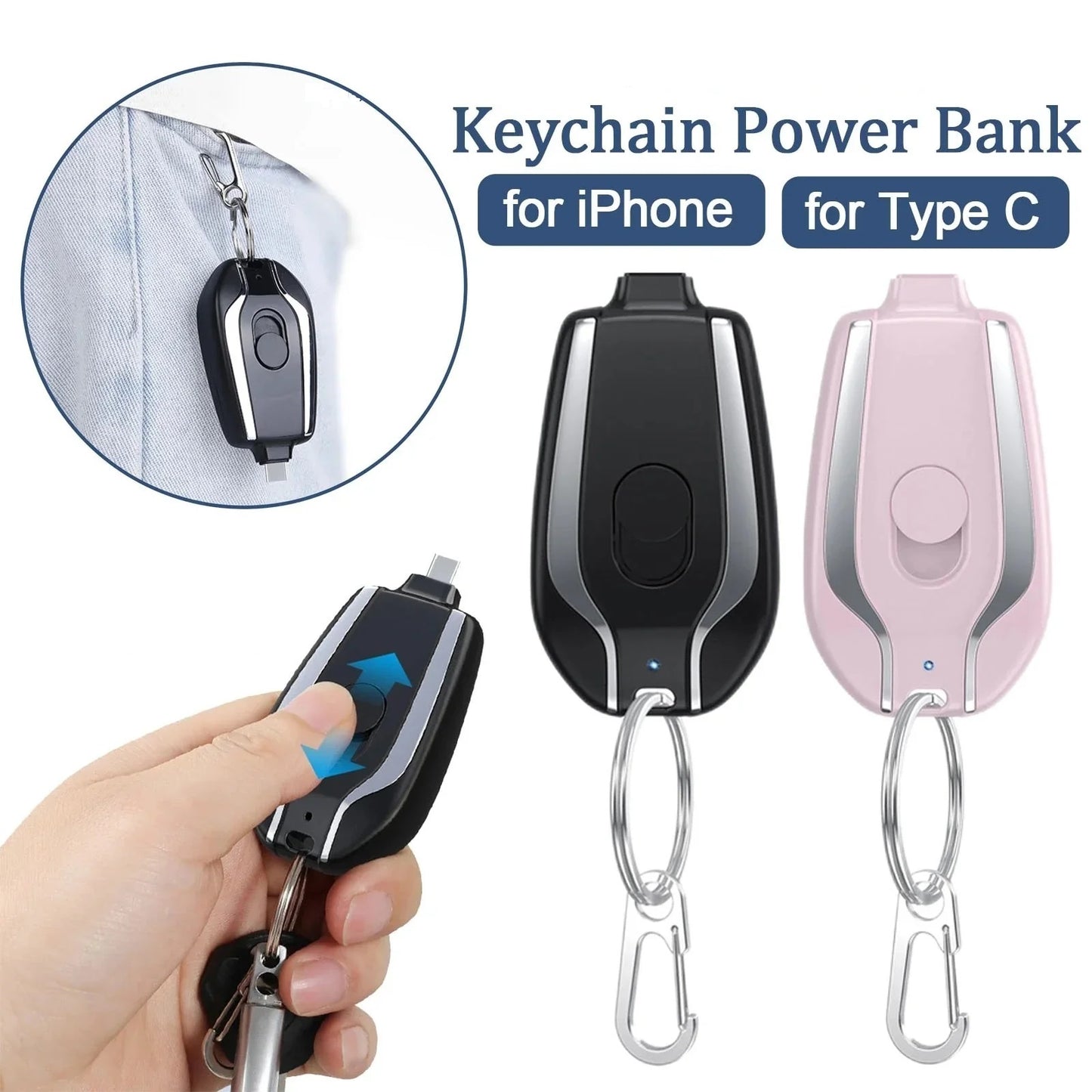 Sale! Mini Keychain Power Bank Charger Power Emergency Pod, Fast Charging 1200mAh Battery