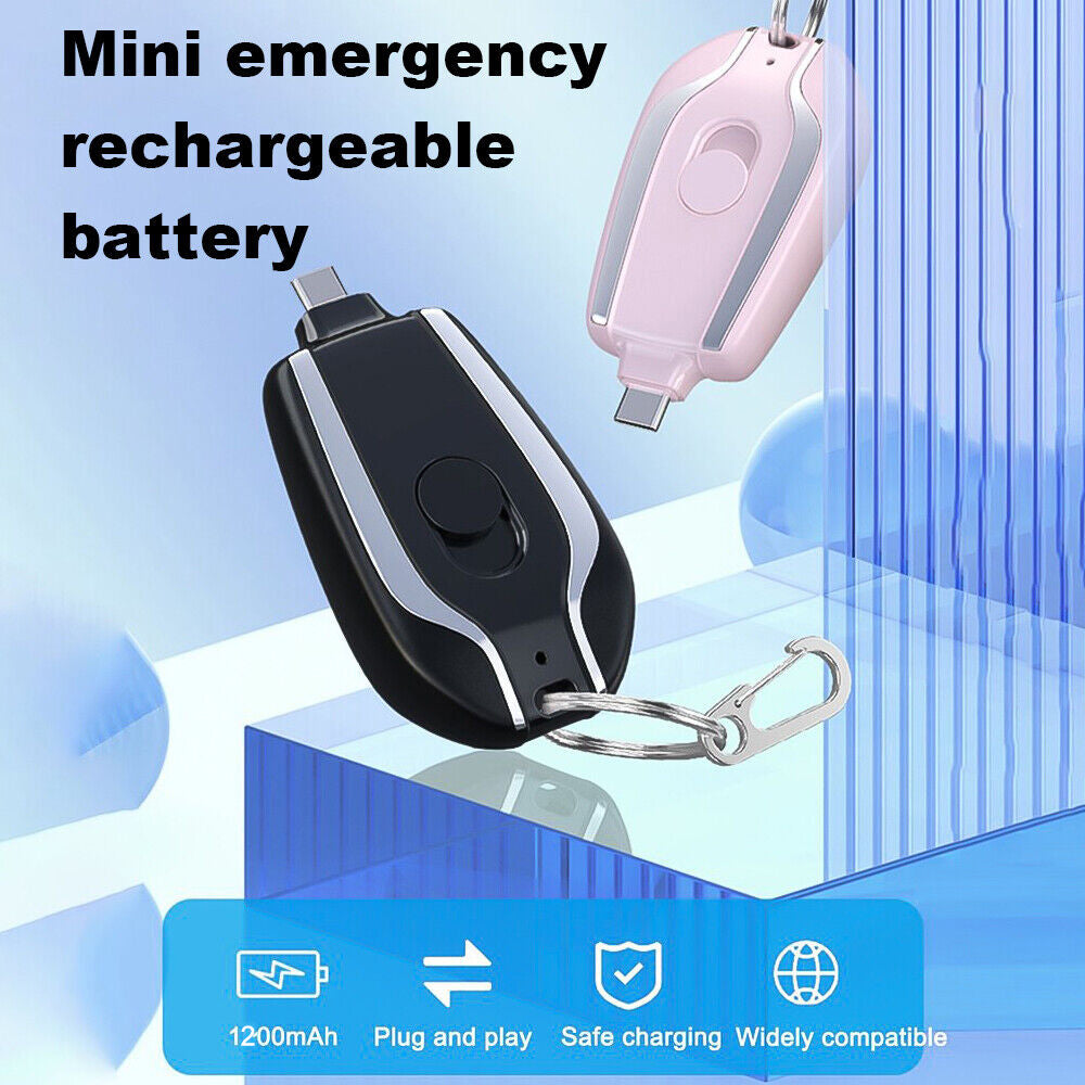 Sale! Mini Keychain Power Bank Charger Power Emergency Pod, Fast Charging 1200mAh Battery