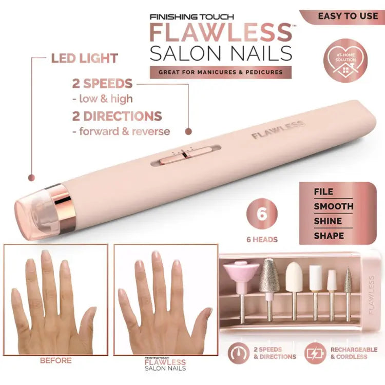 Rechargeable Finishing Touch Flawless Salon Nails Kit, Electronic Nail File and Full Manicure and Pedicure Tool