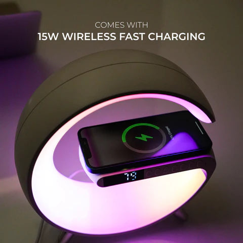 3 In 1 G Lamp Speaker With Wireless Charger & Alarm Clock